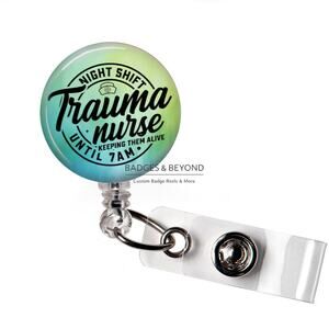 🌙🚑 Night Shift Trauma Nurse Badge Reel | ER Retractable ID Holder